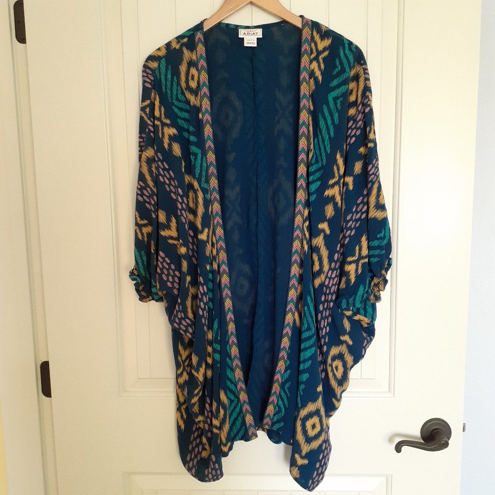 Ariat Ella Multi Print Kimono Wrap Blue Size S/M